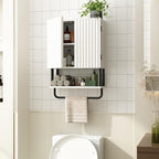RUSTOWN Fluted Bathroom Wall Cabinet with 2 Doors, 3-Tier Medicine Cabinet - Image 3
