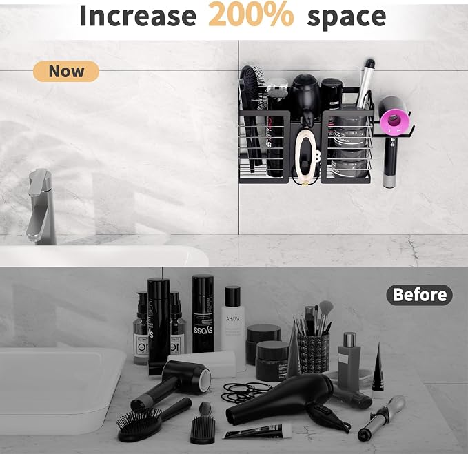 FUNKYLEE 3-in-1 Universal Hair Tool Organizer Wall Mount, Black - Image 2