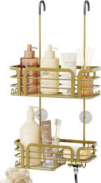 SWTYMIKI Shower Caddy Hanging Organizer - Over the Door Shower Caddy with Soap Holder, 11 Hooks, 2 Installation Ways, Stainless Steel Rustproof Bathroom Organizer, Gold by SwtyMiki-TidyHomeSweetLife