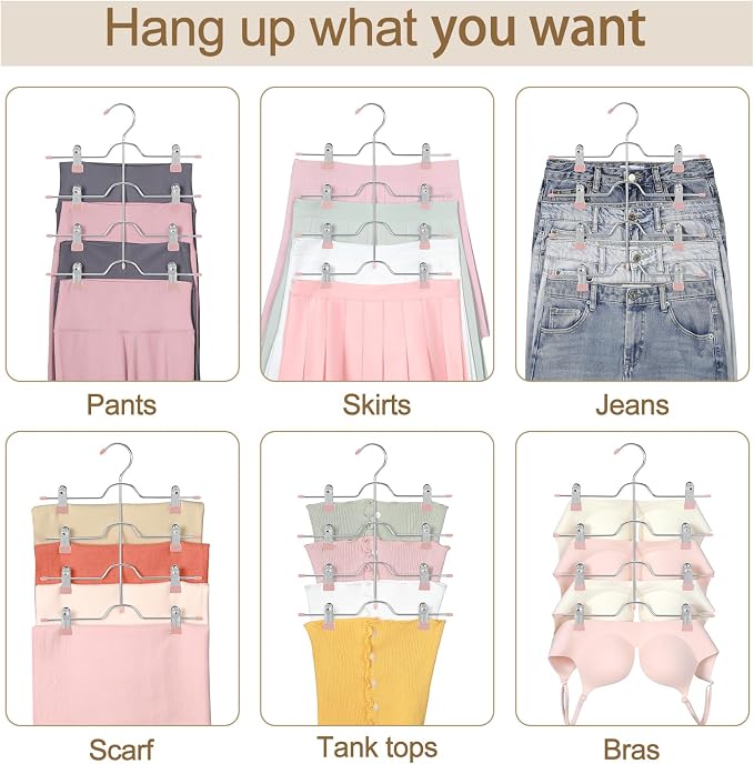 TOPIA HANGER 4 Tier Metal Skirt Hangers with Clips 80% Space Saving 2 Pack - Image 6