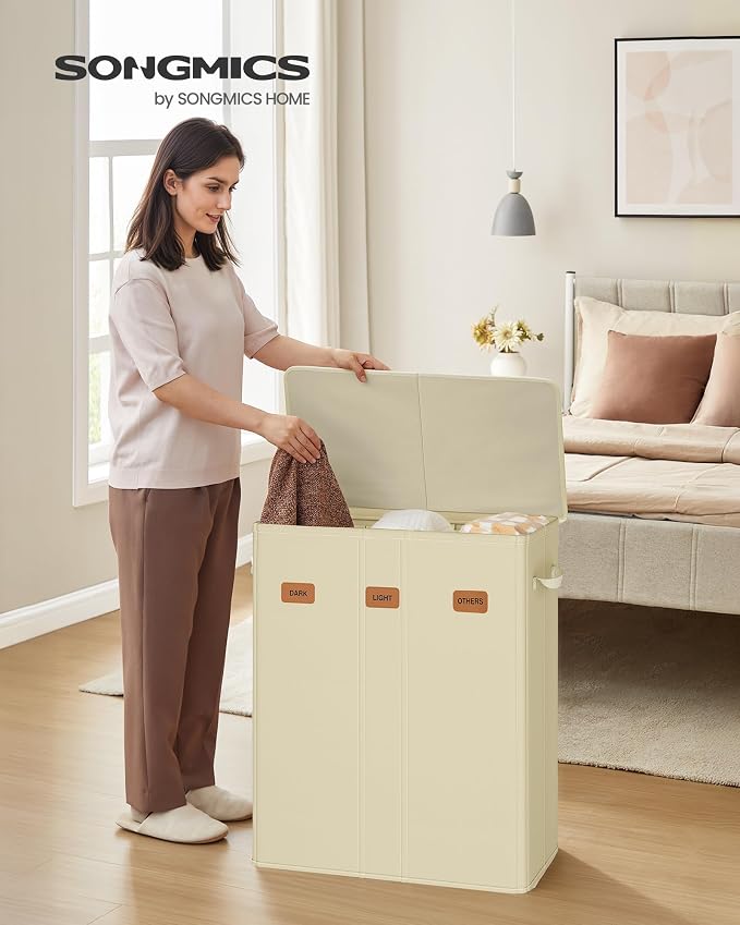 SONGMICS 160L Laundry Hamper, 4-Compartment Laundry Sorter with Lid - Image 2
