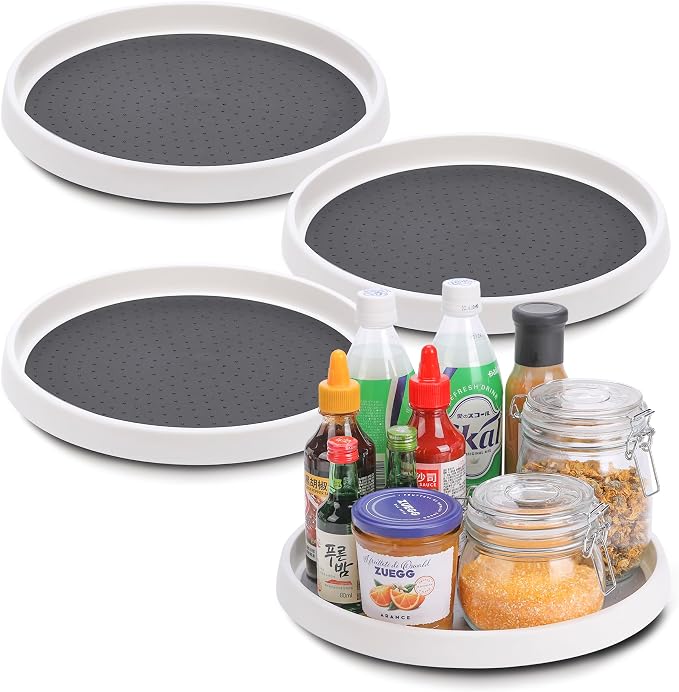 Lazy Susan Turntable, Set of 4, 12 Inch Non-Skid Lazy Susan Organizer for Cabinet, Pantry Organization, Kitchen Storage, Bathroom Sink Cabinet, Refrigerator, Countertop, Spice Rack (4 Pack 12 in) by CiWiVOKi