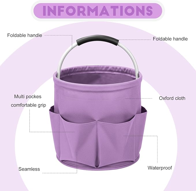 Cleaning Caddy for Cleaning Supplies,17L Cleaning Supply Caddy with Handle Foldable Cleaning Supplies Organizer Bucket Cleaning Products Organizers for Home, Garden (Purple) - Image 2