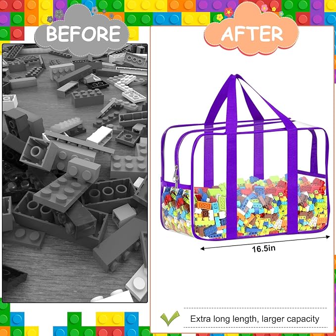 6 Colors XXL Toy Storage Bags with Labels Reusable Clear Toy Organizer - Image 5