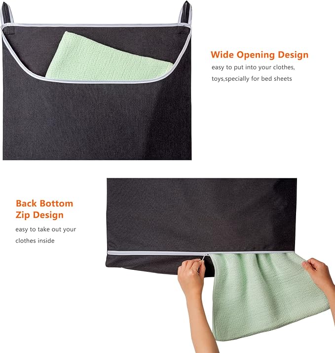 SAVERHO Black Hanging Laundry Hamper Bag, XL Door Hanging Hamper with Large Opening Laundry Hamper Storage Bag Large Size 36X22 Inch (Black) - Image 3