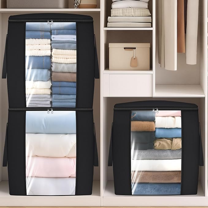 TasticTotes 120L Extra Large Blanket Clothes Storage Bags, Black, 1 Pack | Foldable Blanket Storage and Organization, Thick Fabric Containers with Reinforced Handles & Zippers for Comforters, Bedding - Image 7