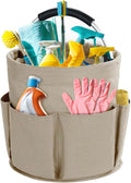 Cleaning Caddy with Handle, Cleaning Products Organiser, 17L Foldable Storage Basket, Cleaning Caddy Organiser, Portable Multi Cleaning Bucket Bag for Home, Garden (Khaki) by Bototack