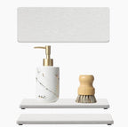 2PCS Beige Bathroom Sink Vanity Trays, Water Absorbing Diatomite Stone Drying Soap Dish Dispenser for Kitchen Counter, Sponge Holder Mat Rack Faucet Splash Guard Caddy Organizer, 9"x3.5" - Image 8