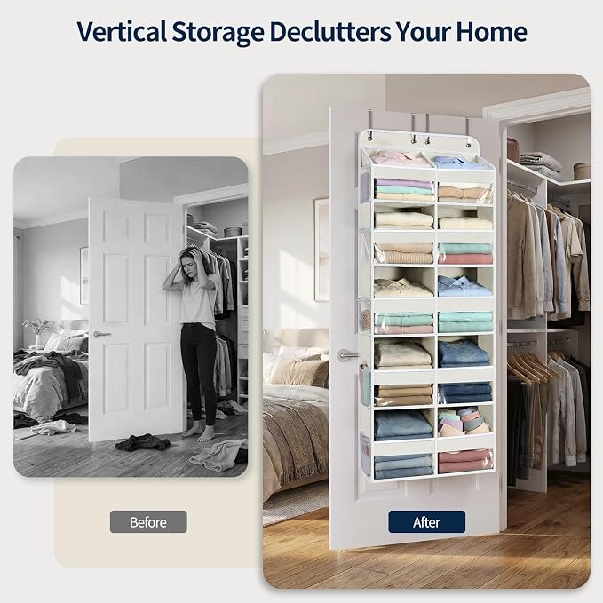 Yecaye Over The Door Organizer, 5 Tier Extra Large Behind Door Storage of 10 Compartments, 80lbs Heavy Duty Door Organizer Hanging with Clear Window for Closet Bedroom Pantry Bathroom, Beige - Image 6