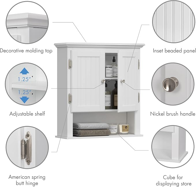 UTEX Bathroom Wall Cabinet Over Toilet, White Wall-Mounted Medicine Cabinet - Image 6