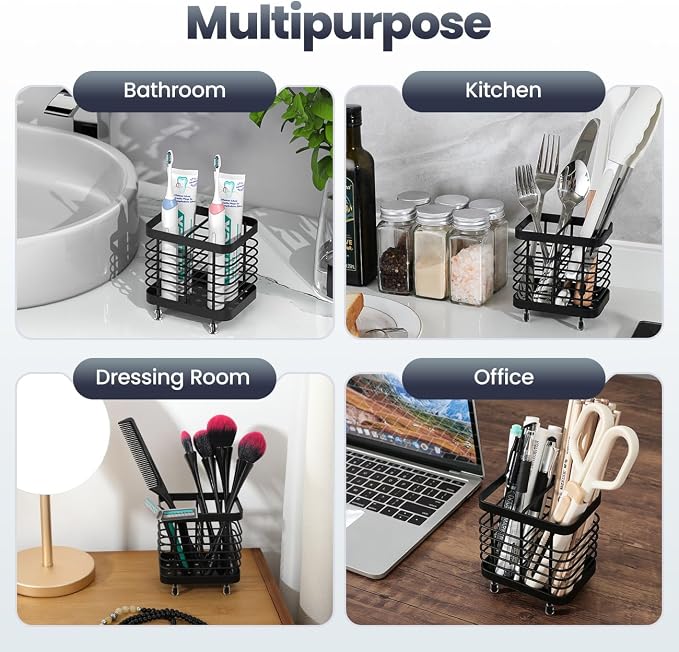 Luxspire Toothbrush Holders for Bathroom, Stainless Steel, 2 Slots, Black - Image 8