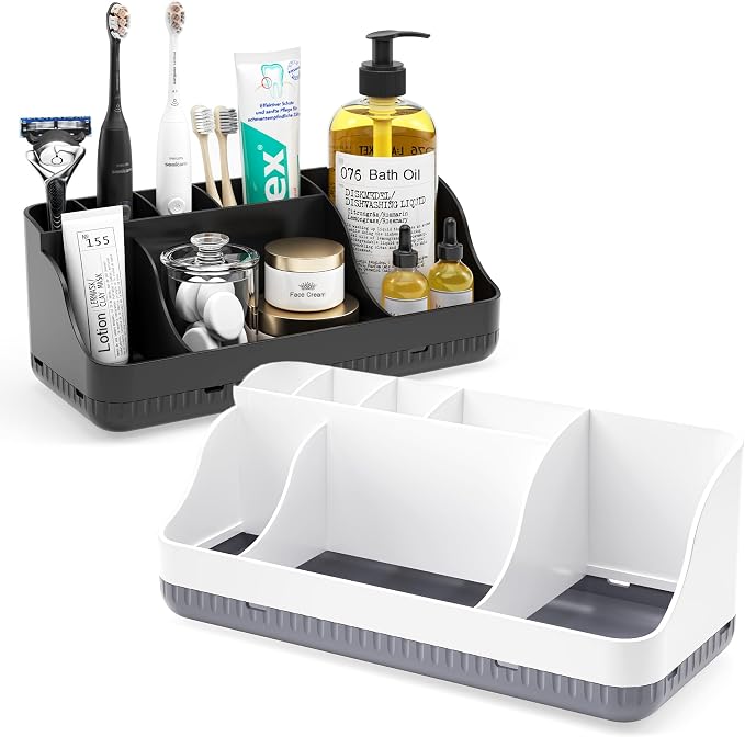 Bathroom Counter Organizer and Storage, 7 Slots Detachable Toothbrush Holders for Bathrooms, Anti-Slip Electric Toothbrush and Toothpaste Holder Countertop Vanity Organizer Accessories for Adults Kids by Homtalker