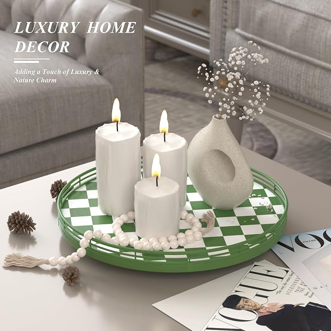 AMH 13-Inch Green and White Checkerboard Lazy Susan with Rubberwood Base - Image 3