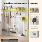Broom Holder Wall Mount with Shelf,Broom Hanger,3 in 1 Broom and Mop Organizer Wall Hanging for Laundry,Garage,Utility,Broom Rack,Vacuum Stand Alternative,Cleaning Supplies Organizer Storage,White,XL - Image 3