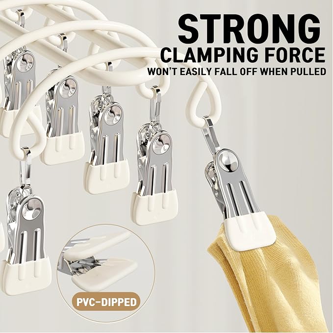 Pants Hangers with 20 Clips, Space Saving Hanging Closet Organizer (Beige) - Image 7