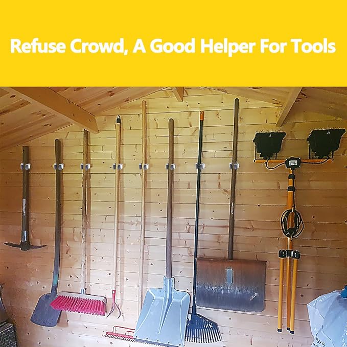 Verdenu 6 Pack Broom Holder Wall Mount, Mop and Broom Holder Wall Mount, Stainless Steel Command Broom Holder with Screws, Garden Tool Storage Organizer for Kitchen, Home, Bathroom, Garage, Grey - Image 5