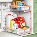 Kitstorack Under Sink Organizer, 2 Tier Under the Sink Storage, Slide out Pull out Cabinet Organizer Shelf, Metal Sliding Drawer for Kitchen Bathroom Pantry Closet Organization Rack, Pink, 1 Pack by Kitstorack