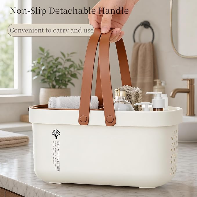 Pulseplay Portable Plastic Shower Caddy Basket with Handle Cream - Image 3