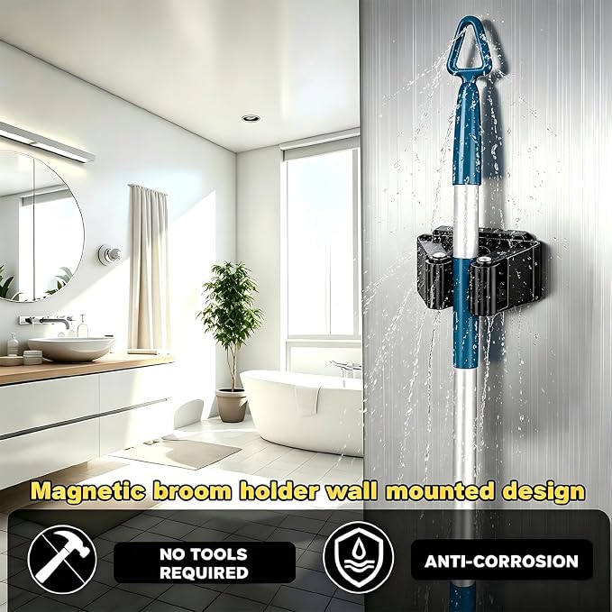 2 Pack Magnetic Broom Holder Wall Mounted Anti Slip Rack - Image 5