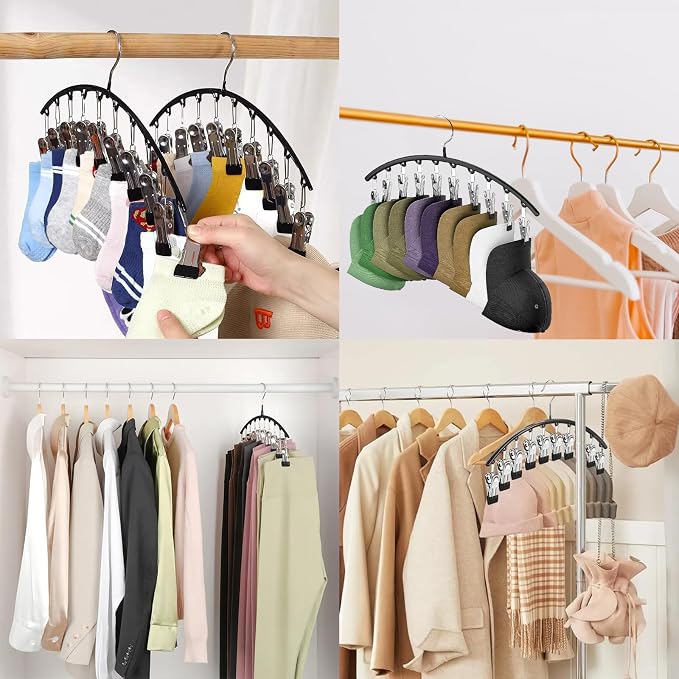 Legging Hangers for Closet Organizer, Hat Hangers for Closet 4 Pack with 10 Clips Holds 40 Leggings, Legging Hanger, Pants Storage Organizer Suitable for Socks, Panties, Underwear, Pants (4-Pink) - Image 2