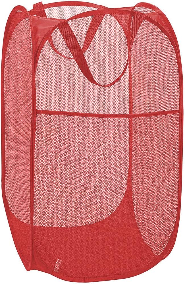 Larpur Popup Mesh Laundry Basket, Collapsible and Portable Clothes Washing Laundry Hamper with Reinforced Carry Handle (Red) by Larpur