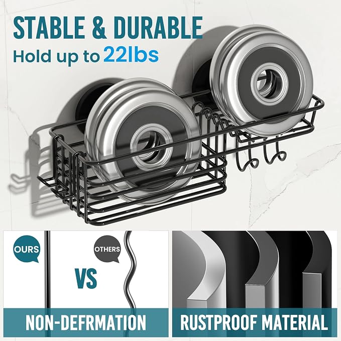 TAILI Shower Caddy Suction Cup with Hooks and Soap holder, Black - Image 3