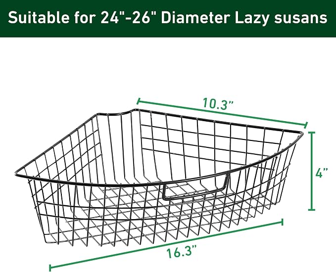 Leeden Lazy Susan Wire Storage Organizer Basket with Handle-Metal Cabinet Storage Bins -Kitchen Cabinet Organizer-1/4 Wedge Can Organizer Black (for 24" Lazy Susan, 4 Pack) - Image 3