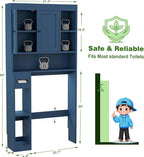 Over The Toilet Storage Cabinet with 7 Shelves, Imitation Walnut Grain Above Toilet Bathroom Organizer with Toilet Paper Holder Stand, Space Saver for Restroom, Laundry, Bathroom (Navy Blue) - Image 2