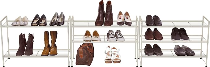 Simple Houseware 3-Tier Stackable Wired Grid Shoe Rack, White - Image 4