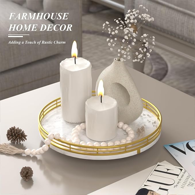 AMH 10-Inch White Marble Lazy Susan with Gold Frame - Image 3