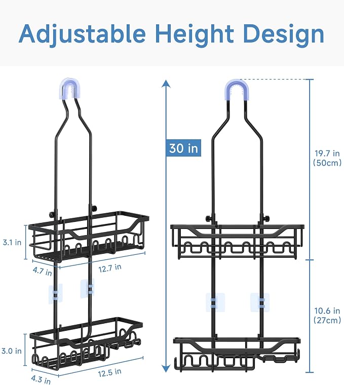 Upgraded Extended Length Shower Organizer with Hooks, Rustproof Shampoo Soap Holder, Large Hanging Bathroom Caddy - Image 4