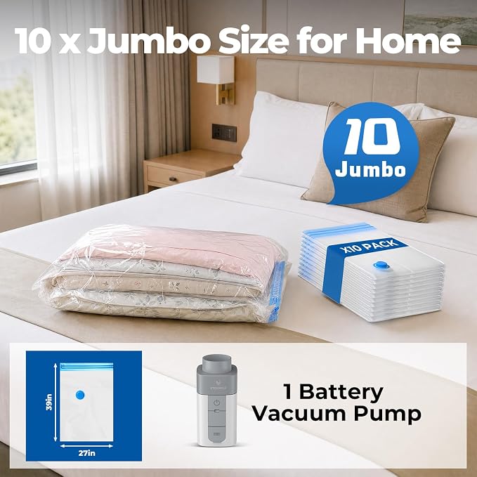ETENWOLF 10 Jumbo Vacuum Storage Bags for Travel with Wireless Pump - Image 2