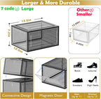 12 Pack Shoe Organizer, Stackable Shoe Storage Boxes with Magnetic Door | Clear Plastic Shoe Boxes for Sneakers, Boots & Heels, Foldable Space-Saving Shoe Rack for Closet, Durable Shoe Cabinet, Black - Image 4