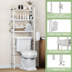 Over the Toilet Storage Shelf 3-Tier Adjustable Bathroom Organizers and Storage Shelves Bathroom Rack Above Toilet Storage with Paper Holder and 4 Hooks Space Saver Storage for Laundry - Image 5