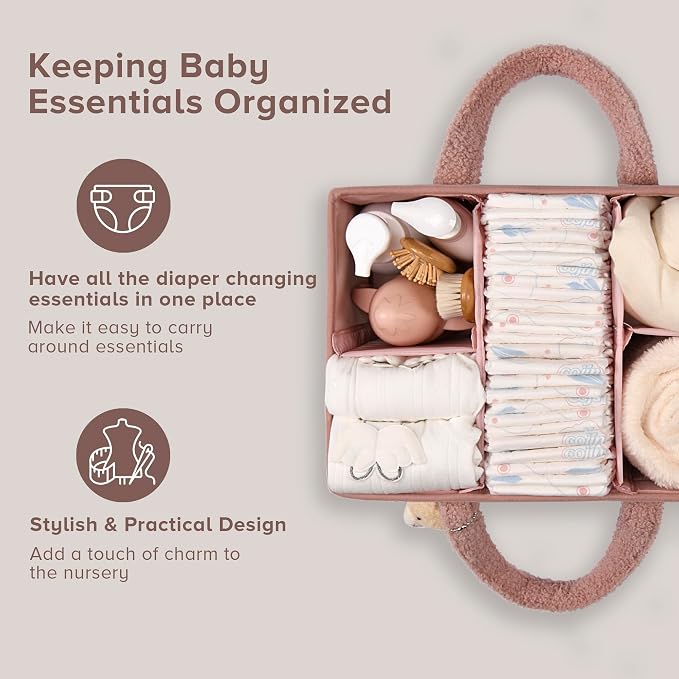 PeraBella Baby Diaper Caddy Organizer with Handle, Boy & Girl Shower Gift Basket, Portable Diaper Storage Basket Bin for Wipes, Newborn Baby Essentials Registry Search Must Haves, Car Caddy Organizer - Image 2