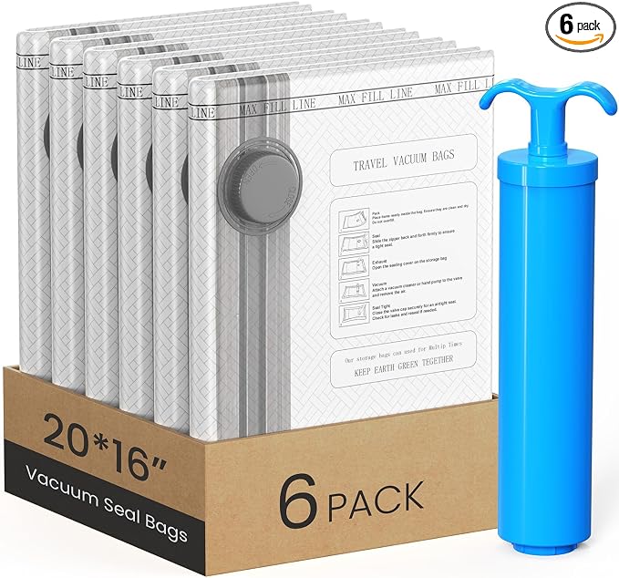 Travel Vacuum Bags with Hand Pump, 6-Pack by 4GCAMERA