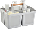 ALINK Portable Shower Caddy Basket with Compartments, Plastic Divided Cleaning Caddy Organizer Storage Tote with Handle for Bathroom, College, Dorm Room Essentials, Light Gray by ALINK
