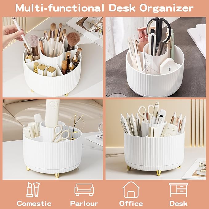 fanado 360° Rotate Makeup Brush Holder Organizer, Makeup Organizers Countertop, Makeup organization and Skincare Storage for Vanity, Desktop, Bathroom (White) - Image 3