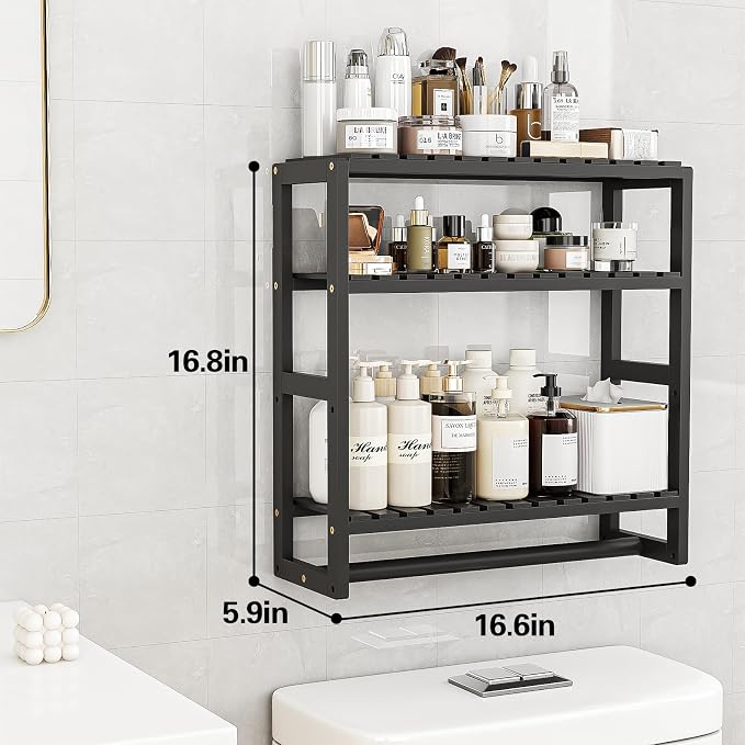 Galood Over The Toilet Storage Bathroom Shelves Wall Mounted Black Sets - Image 2