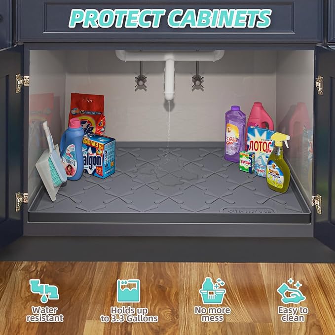 SIKADEER Waterproof Under Sink Mat 40" x 22" Silicone Mat Cabinet Protector - Image 5