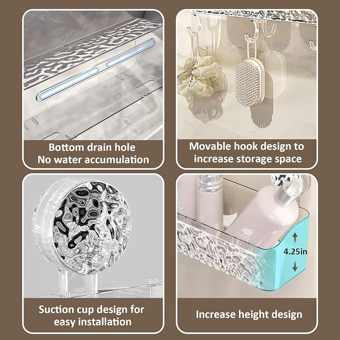 Shower Caddy Suction Cup, Wall Mounted Rack Organizer Removable Bathroom Shelf, No Drilling Larger Storage Rack Upgraded, Bathroom Suction Caddy - Image 6