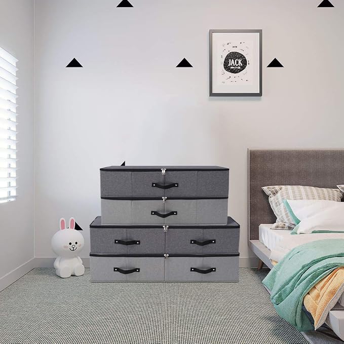 Under Bed Storage Bins with Lids, Closet Organizers, Foldable Under-bed Storage Baskets for Sheets, Clothes, Quilts, Sweaters, Wrapping Paper, 35x16.5x7inch, Black Gray, 1PCS - Image 6