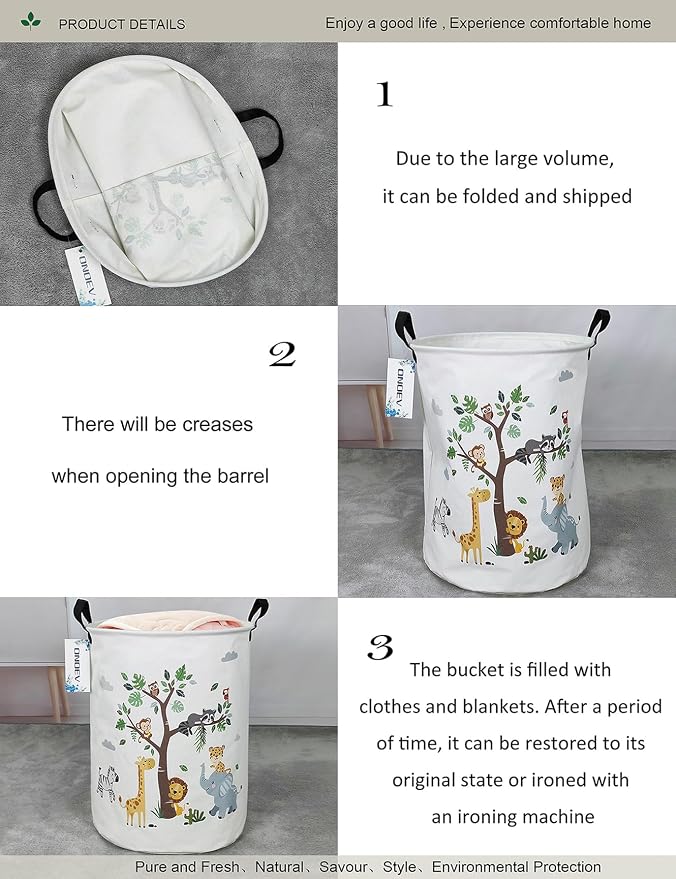 Round Tree Animal Print Waterproof Collapsible Laundry Hamper - Image 4