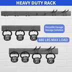 Garage Tool Organizer Wall Mount, 48 Inch Heavy Duty Garden Tool Organizer Storage System, Easy Install with 7 Adjustable Hooks, for Garage, Basement, Shed, Workshop, Black, Steel - Image 3