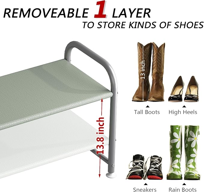 INGIORDAR 2 Tier Long Shoe Rack Organizer for Closet Metal Shoe Storage - Image 5
