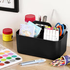 Multiuse Caddy Organizer with Handle, Portable Divided Plastic Tote Bin - Art Craft, Stationary Pen Marker Crayons, Makeup Hair Supplies Storage - Bathroom, Classroom, Dorm, Office, Desk Holder -Black - Image 4