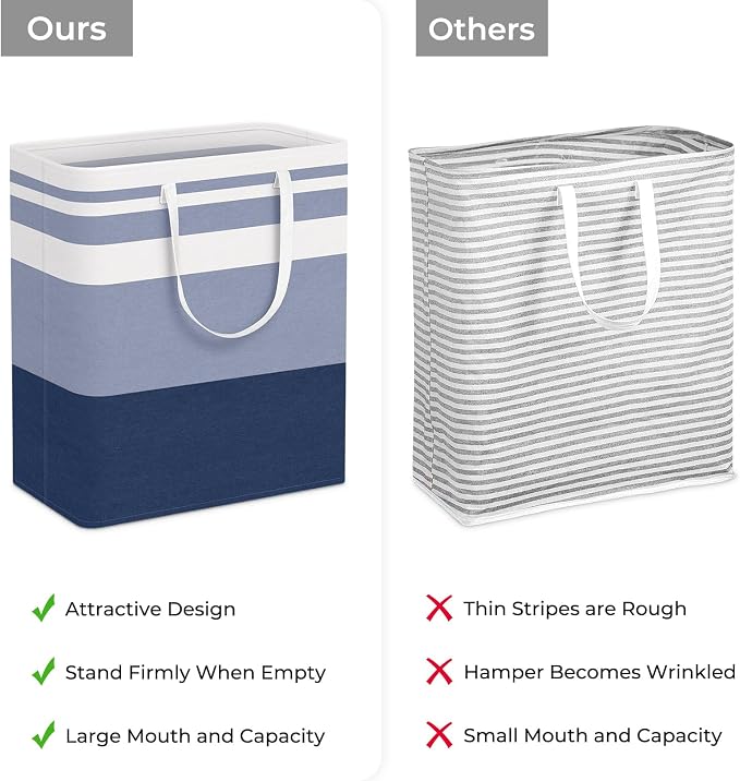 HomeHacks 2 Pack Large Laundry Baskets, Laundry Hampers Bags (Blue 100Lx2) | Waterproof, Freestanding, Collapsible Clothes Hamper with Reinforced Handles in Laundry Room, Dorm, Bathroom, Bedroom - Image 3