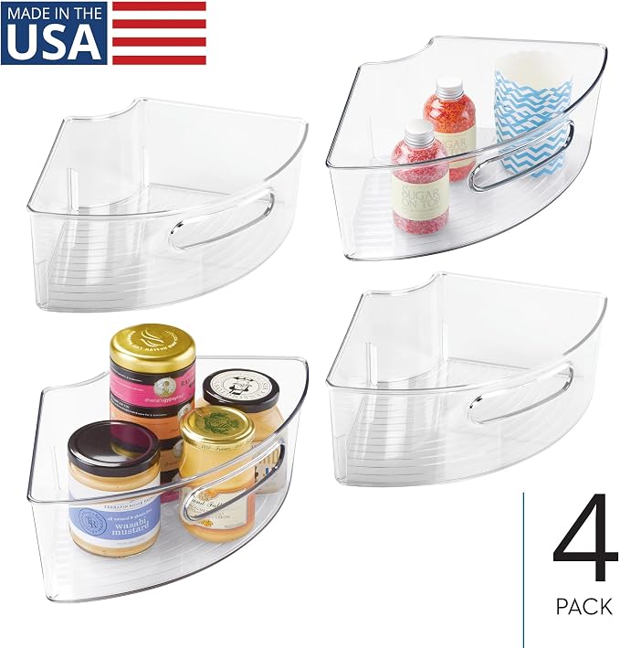 iDesign Plastic Lazy Susan Cabinet Storage Bin, 1/4 Wedge Container for Kitchen, Pantry, Counter, BPA-Free, 12.5 in x 6.75in x 4in Set of 4, Clear - Image 2
