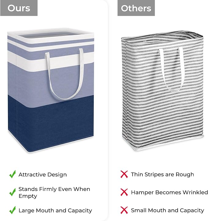 HomeHacks 2 Pack Large Laundry Baskets, Laundry Hampers Bags (Blue 75Lx2) | Waterproof, Freestanding, Collapsible Clothes Hamper with Reinforced Handles in Laundry Room, Dorm, Bathroom, Bedroom - Image 3