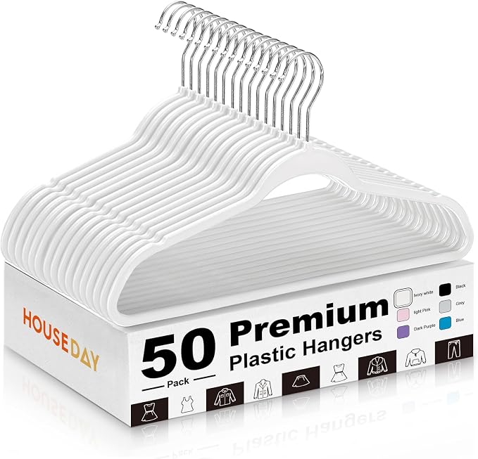 HOUSE DAY Ivory Plastic Hangers 50 Pack - Ultra-Thin Heavy Duty Non-Velvet by HOUSEDAY
